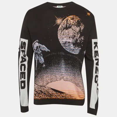 Pre-owned Kenzo Black Spaced Out Intarsia Knit Crew Neck Sweatshirt L