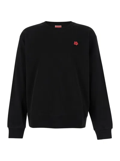 Kenzo Black Sweater With Boke Flower Patch In Cotton Man