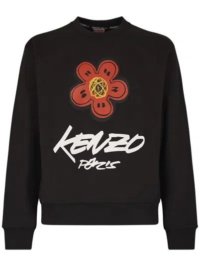 Kenzo Black Sweatshirt With Bold Graphic Design And Relaxed Fit