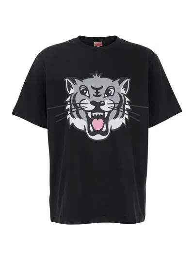 Black T-shirt With Happy Tiger Print On The Front In Cotton Man from Marais