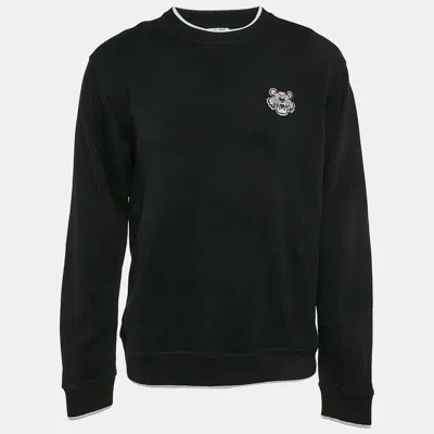 Pre-owned Kenzo Black Tiger Applique Cotton Knit Crew Neck Sweatshirt Xl