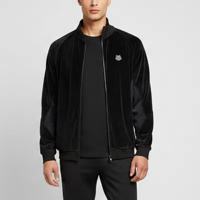 Pre-owned Kenzo Black Tiger Appliqué Velvet And Jersey Oversized Track Jacket L