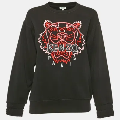 Pre-owned Kenzo Black Tiger Embroidered Cotton Crew Neck Sweatshirt S