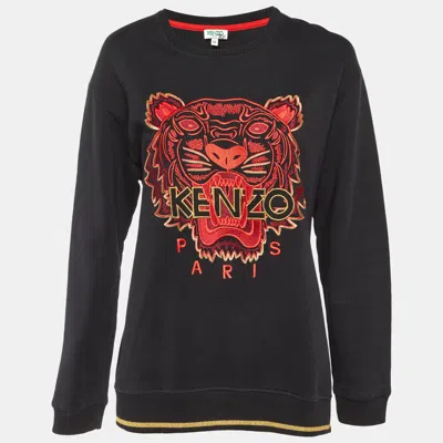 Pre-owned Kenzo Black Tiger Embroidered Cotton Crew Neck Sweatshirt Xl