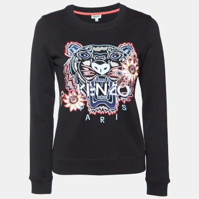 Pre-owned Kenzo Black Tiger Embroidered Cotton Crew Neck Sweatshirt Xs
