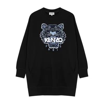 Kenzo Black Tiger-embroidered Cotton Sweatshirt Dress