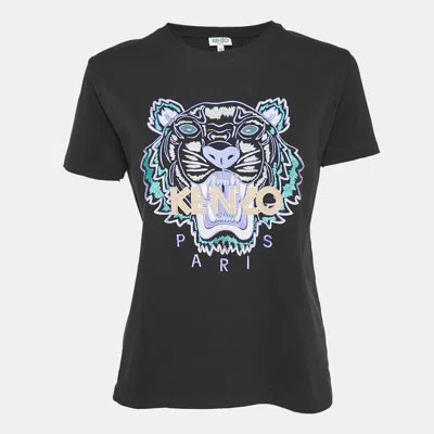 Kenzo Black Tiger Logo Embroidered Cotton Knit T-shirt