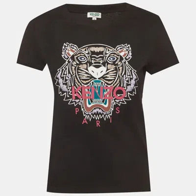 Pre-owned Kenzo Black Tiger Logo Print Jersey Crewneck T-shirt S