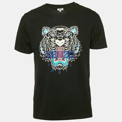 Pre-owned Kenzo Black Tiger Logo Print Jersey T-shirt M
