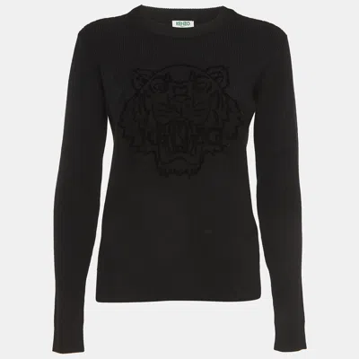 Pre-owned Kenzo Black Tiger Patterned Wool Knit Sweatshirt M