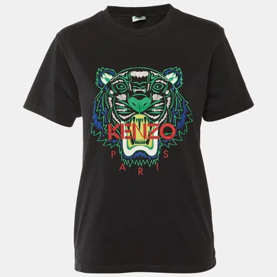 Pre-owned Kenzo Black Tiger Print Cotton Crew Neck T-shirt M