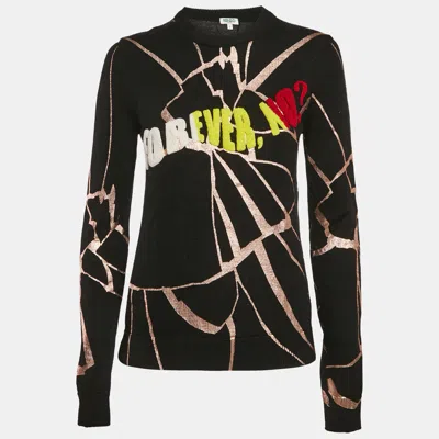Pre-owned Kenzo Black Tufted And Metallic Print Wool Knit Sweater S