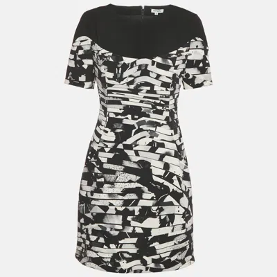 Pre-owned Kenzo Black /white Printed Crepe Mini Dress M