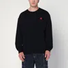 Kenzo Black Knit Jumper With Boke Flower Logo Patch On The Chest In Wool Man In Black