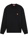 Kenzo Black Sweatshirt In Light Fllece With Broke Flower Embroidery To The Chest  Man