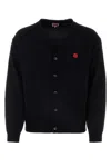 Kenzo Button-front Black Wool Cardigan With Embroidered Motif In Black
