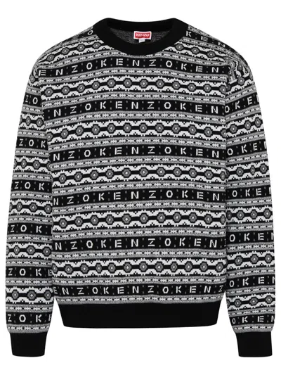 Kenzo Black Logo Jacquard Wool Sweater