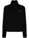 Kenzo Boke Flower Turtleneck Wool Sweater In Black