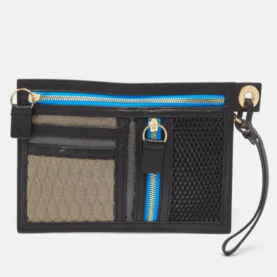 Pre-owned Kenzo Black/multicolor Leather And Fabric Organizer Pouch
