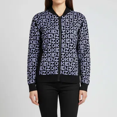 Pre-owned Kenzo Black/purple Monogram Jacquard Knit Zip Up Jacket S
