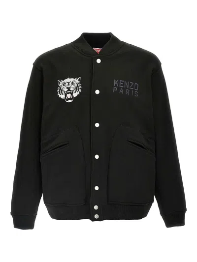 Kenzo Happy Tiger Embroidered Bomber Jacket In Black