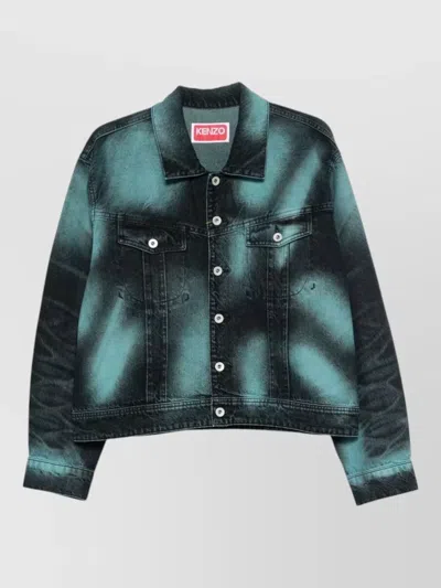 Kenzo Blazer Chest Pockets Distressed Nylon Silk In Blue