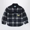 Kenzo Navy Blue Chequered Shirt In Wool Blend In Blue