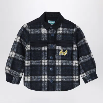 KENZO KENZO NAVY BLUE CHEQUERED SHIRT IN WOOL BLEND