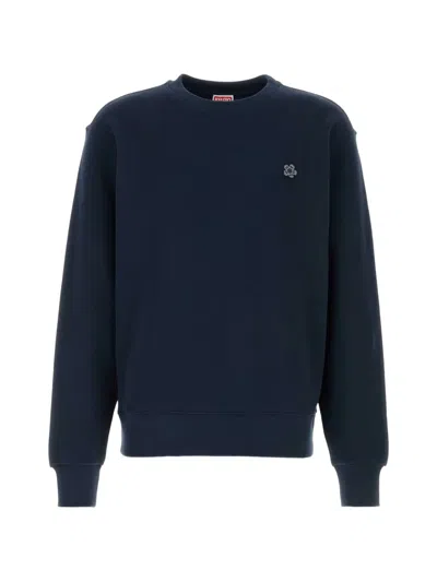 Kenzo Men Midnight Blue Crewneck Logo Sweater In Black