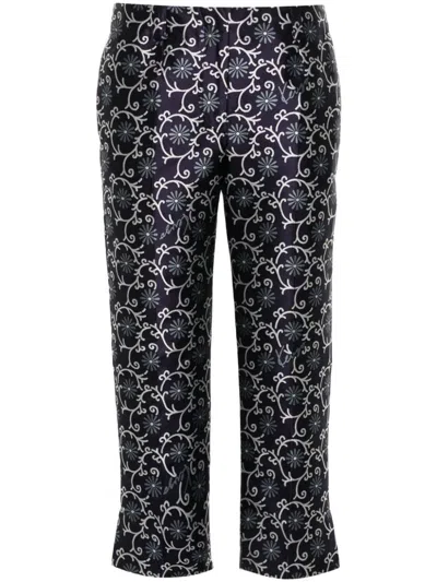 Kenzo Floral Print Cropped Trousers Jacquard In Blau