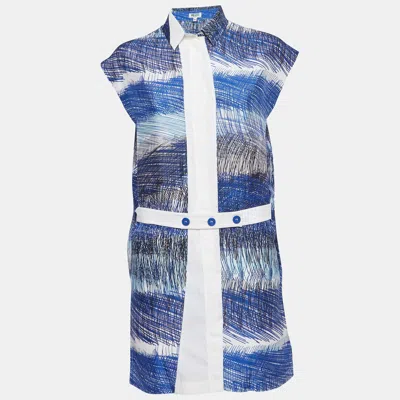 Pre-owned Kenzo Blue Abstract Print Chiffon Mini Shirt Dress S