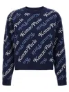 Kenzo Women's Allover Logo Wool Blend Jumper Sweater In Blue