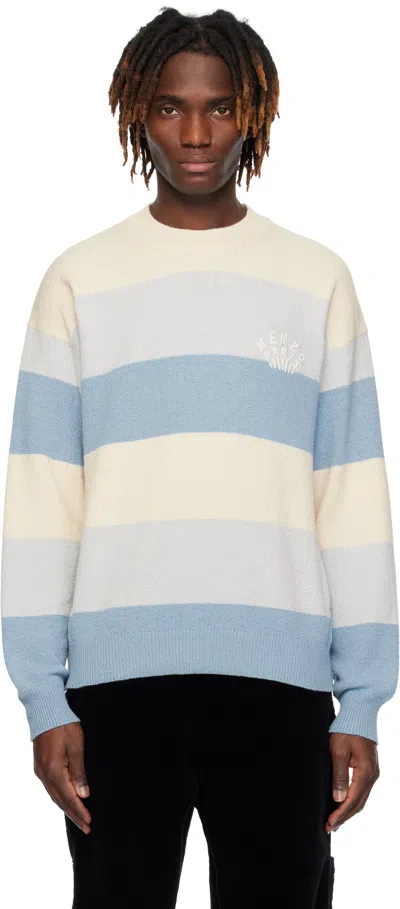 Kenzo Blue & Off-white  Paris Embroidered Stripes Sweater In Sky Blue