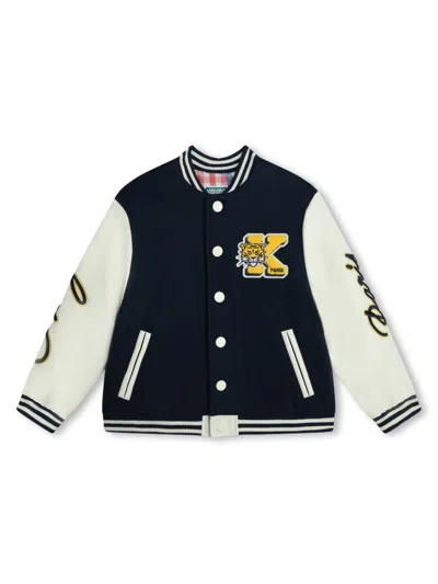 KENZO BLUE APPLIQUÉ-DETAIL VARSITY JACKET