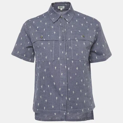Pre-owned Kenzo Blue Cactus Print Chambray Button Up Shirt S