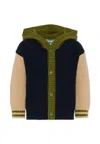 Kenzo Multicolor Ribbed Cardigan With Maxi Logo On The Back In Cotton And Wool Blend Boy In Blue
