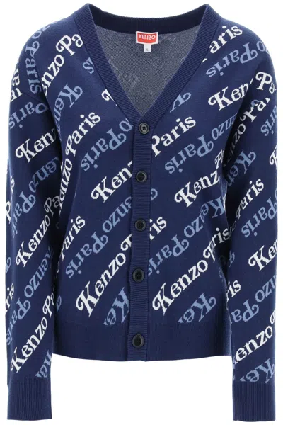 Kenzo Blue Unisex Cardigan With Revisited  Paris Pattern For Ss24