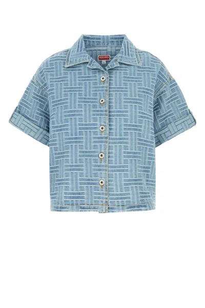 KENZO WOMEN BLUE EMBROIDERED DENIM SHIRT, M LUXURY SHIRTS FOR WOMEN DARVEYS