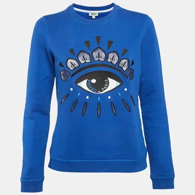 Pre-owned Kenzo Blue Eye Embroidered Cotton Crew Neck Sweatshirt S