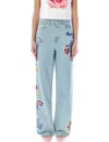 Kenzo Light Wash Straight Fit Denims With Embroideries 23cm In Blue