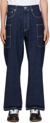 Kenzo Logo-patch Wide Leg Denim Pants In Rinse Blue Denim