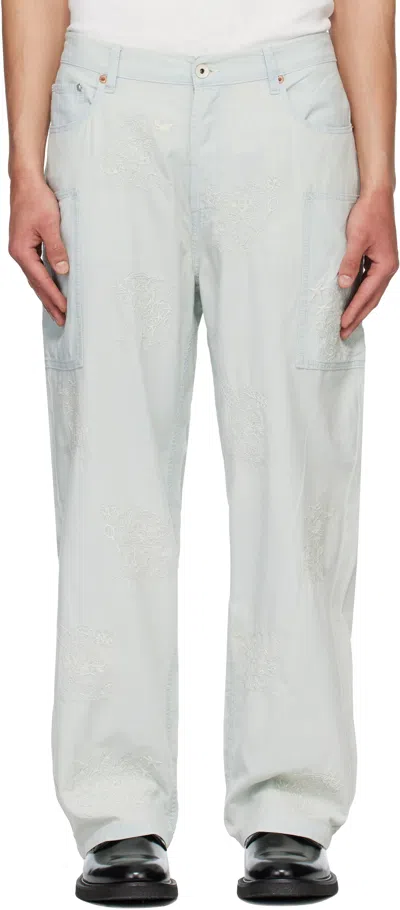 Kenzo Blue  Paris ' Cartoon' Embroidered Cargo Pants