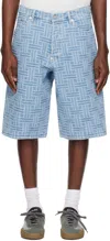 Kenzo Mens Regular-fit Weave-pattern Denim Shorts Bleached Blue Denim In Bleached Blue Denim