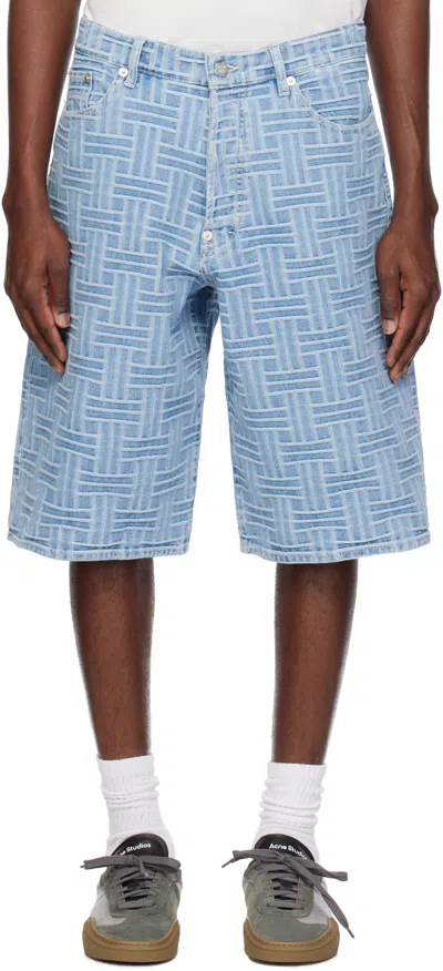 KENZO BLUE KENZO PARIS 'KENZO WEAVE' STRAIGHT DENIM SHORTS