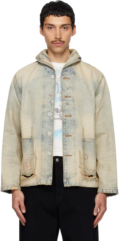 Kenzo Blue  Paris Shawl Chore Denim Jacket In Multi