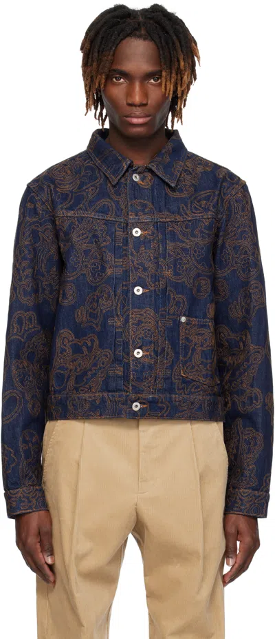 Kenzo Blue  Paris Verdy Edition Embroidered Denim Trucker Jacket In Rinse Blue Denim