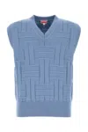 Kenzo Cotton Vest With Ribbed Hem And Textured Pattern In Blue
