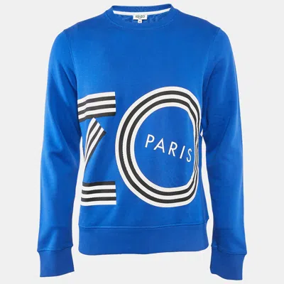 Pre-owned Kenzo Blue Logo Print Cotton Crewneck Sweatshirt M