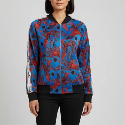 Pre-owned Kenzo Blue Logo Striped Flying Phoenix Jersey Bomber Jacket S