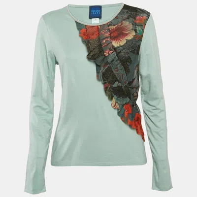 Pre-owned Kenzo Blue Mesh Trim Jersey Long Sleeve T-shirt L